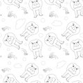 Cartoons Hippo flower cloud seamless pattern monochrome sketch art flat design element stock vector illustration